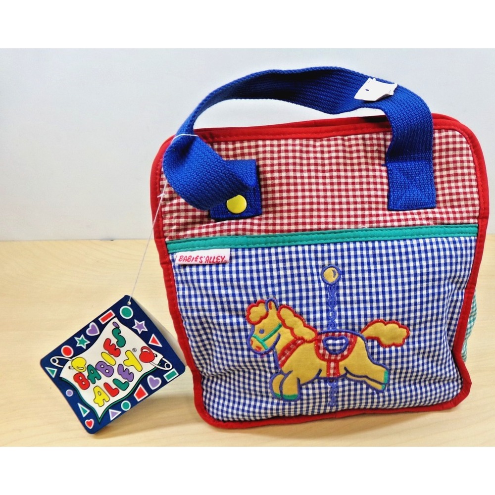 Babies' Alley Insulated Diaper Bag Gingham with Carousel Horse 10"‎ x 11" NEW